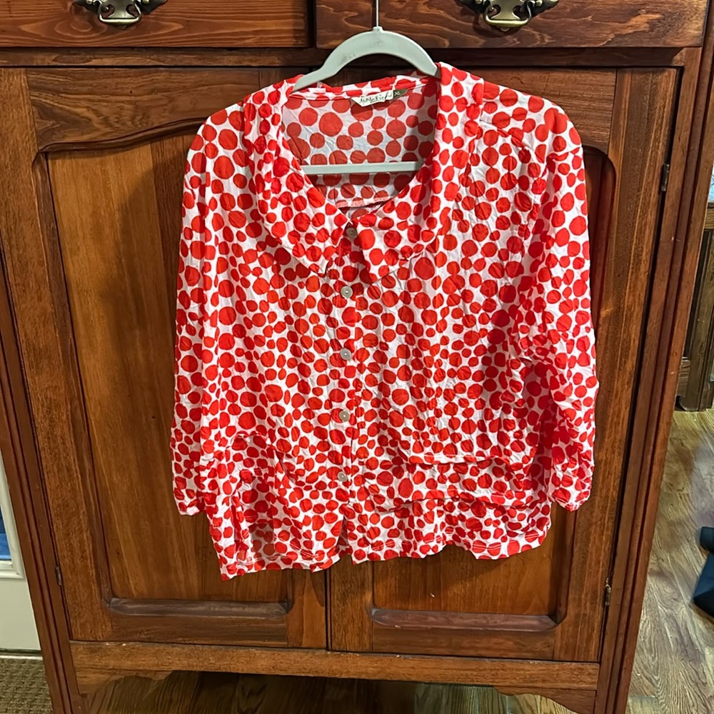 Chalet red and white polka dot jacket/shirt